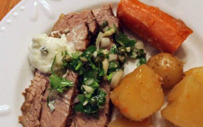 Braised Brisket with Gorgonzola Sauce and Salsa Verde