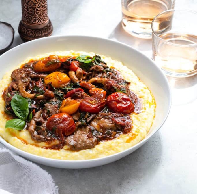 Cherry Tomato Ragout with Polenta and Mushrooms