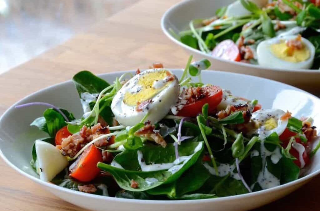 Layered Spinach and Microgreen Salad with Poppyseed Dressing