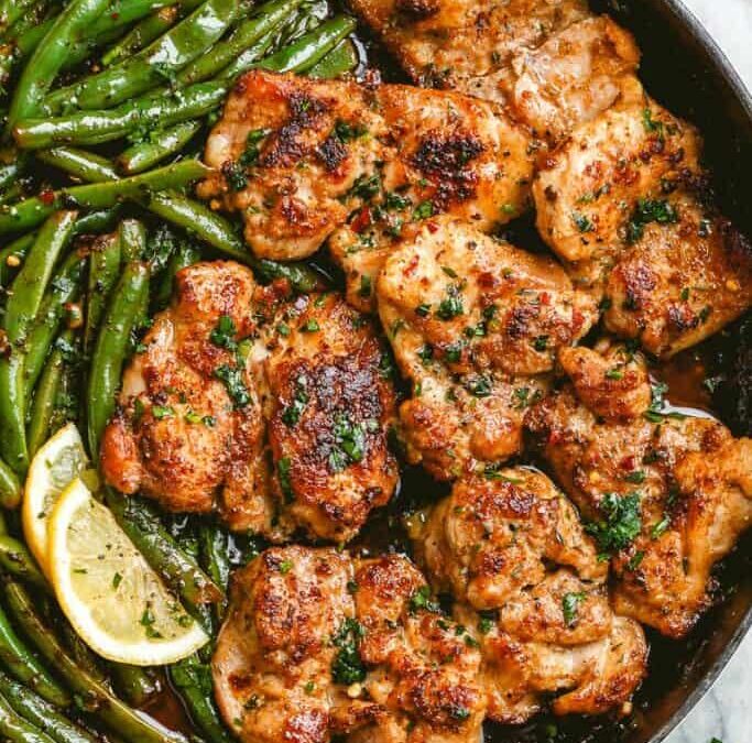 Lemon Garlic Butter Chicken Thighs and Green Bean Skillet