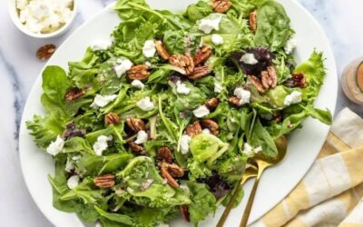 Mixed Green Salad with Goat Cheese, Glazed Pecans & Maple Dijon Vinaigrette