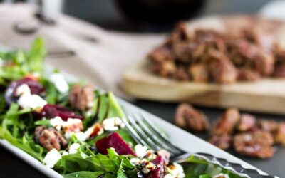 Pickled Beet Salad with Goat Cheese and Maple Roasted Pecans