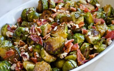 Roasted Maple Brussels Sprouts with Bacon and Pecans