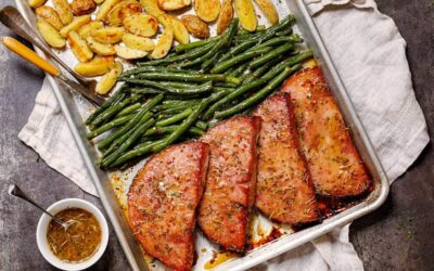 Ham Steaks Sheet Pan Dinner with Green Beans and Potatoes
