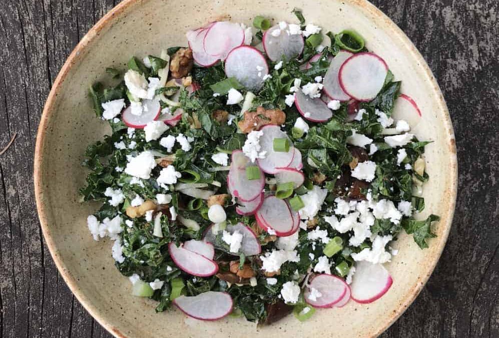 Kale Salad with Turnips & Radishes and Honey-Mustard Dressing