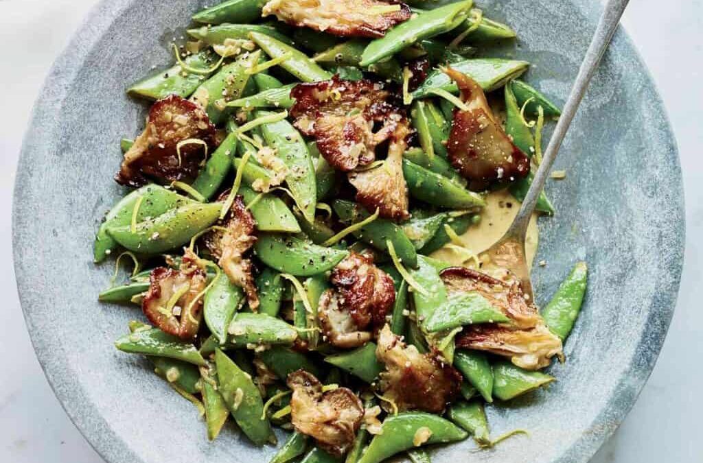 Sugar Snap Peas and Oyster Mushrooms in Sherried Cream