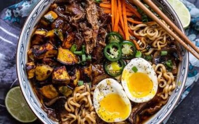 Crockpot Caramelized Pork Ramen Noodle Soup with Curry Roasted Butternut Squash