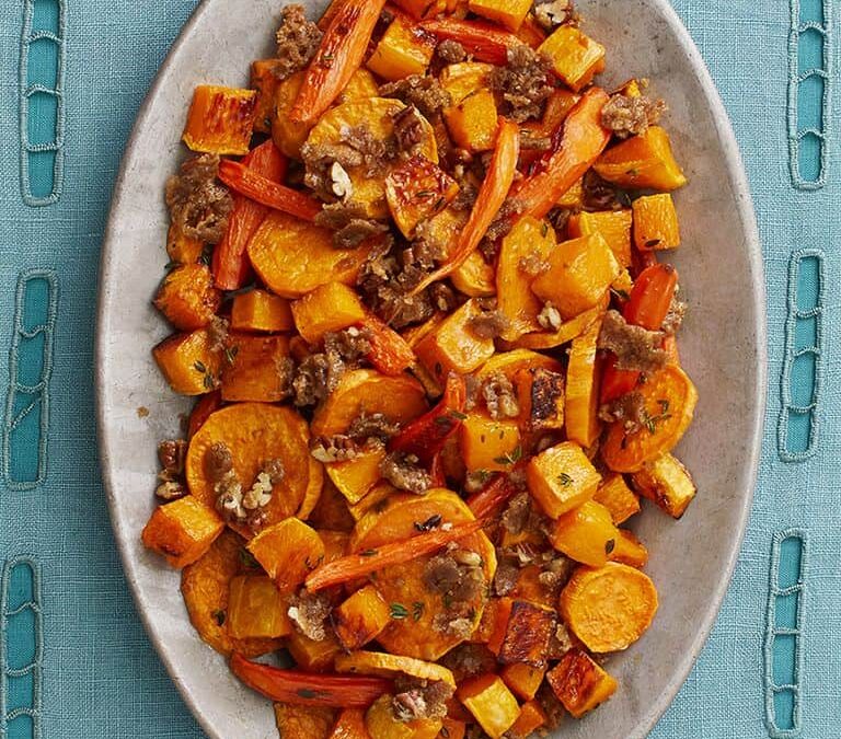 Roasted Fall Vegetables with Pecan Crumble